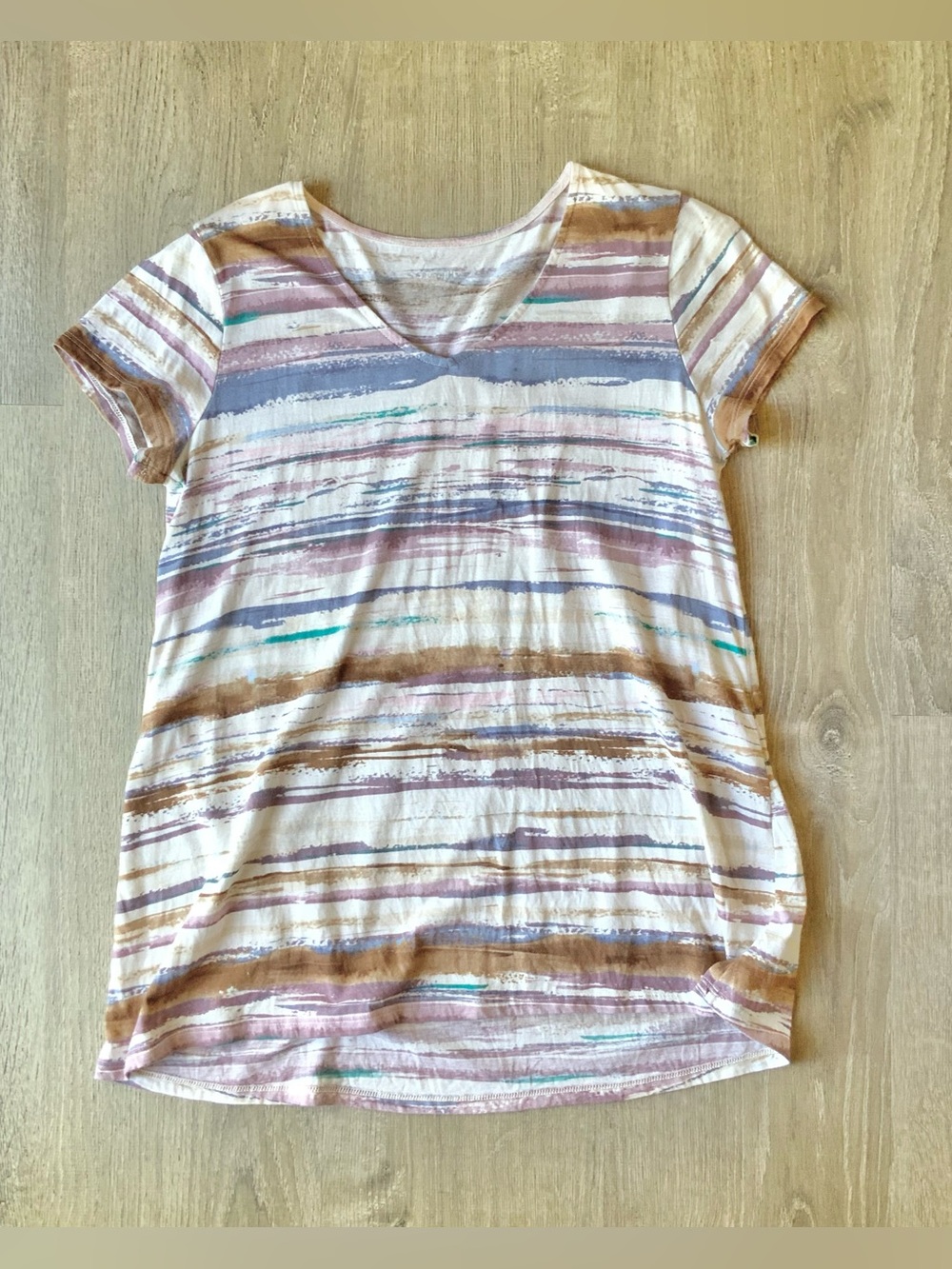 Pure Jill Striped V-Neck Short Sleeve Top Women's Small